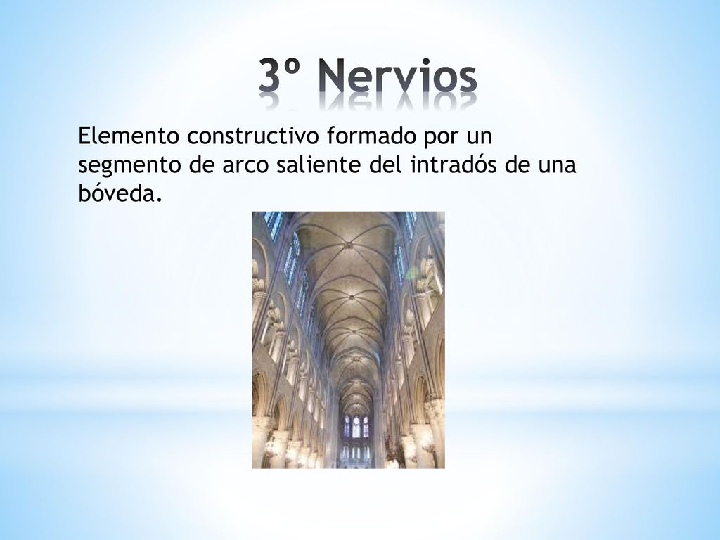 3º Nervios Elemento constructivo formado por un segmento de arco saliente del intradós de una bóveda.