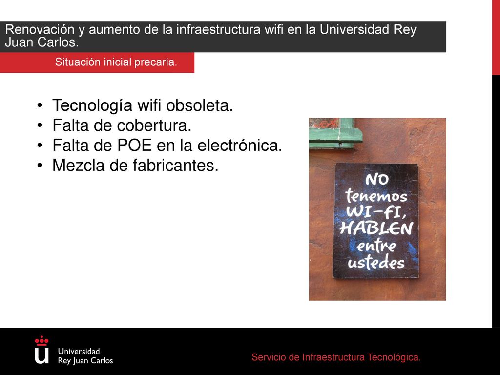 1. CAMPUS DE MÓSTOLES Tecnología wifi obsoleta. Falta de cobertura.