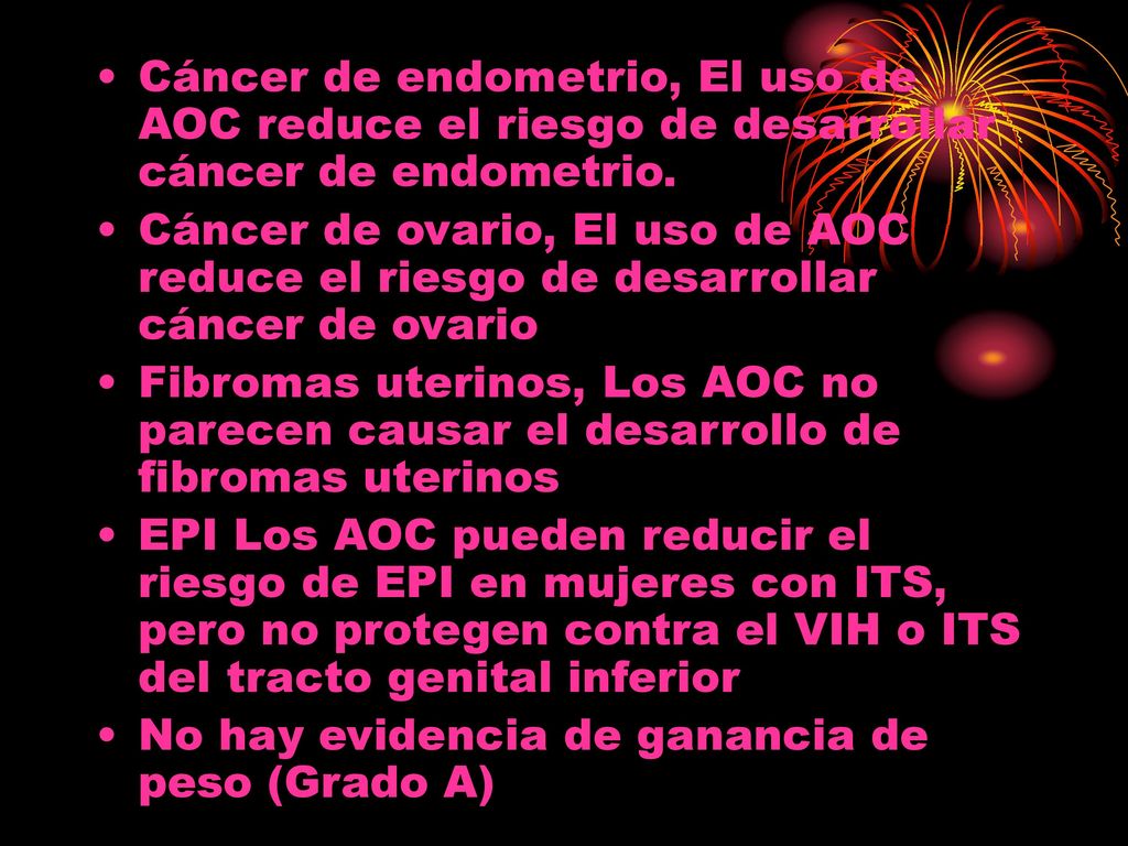 Cáncer de endometrio, El uso de AOC reduce el riesgo de desarrollar cáncer de endometrio.