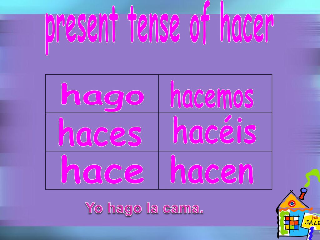 present tense of hacer hacemos hago hacéis haces hace hacen