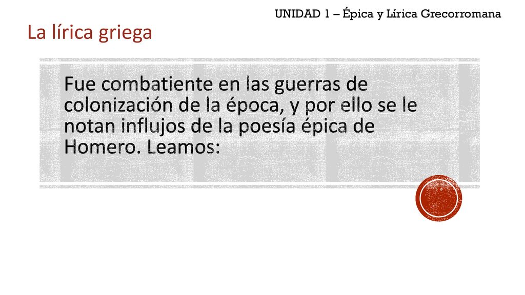 UNIDAD 1 – Épica y Lírica Grecorromana