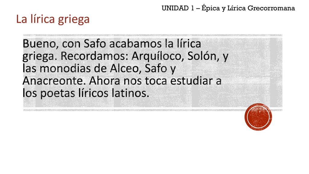 UNIDAD 1 – Épica y Lírica Grecorromana