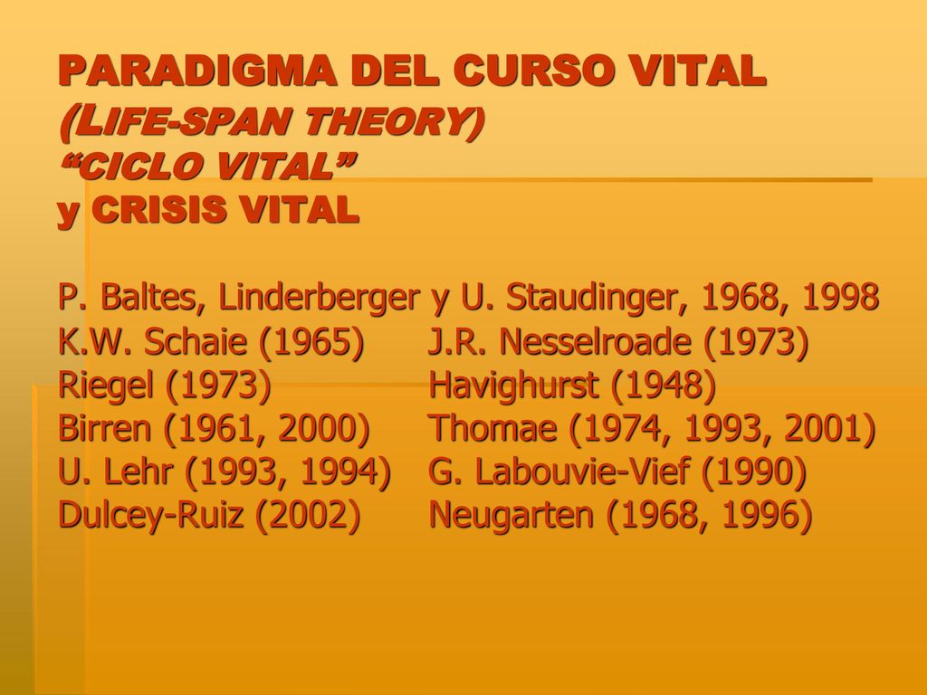 PARADIGMA DEL CURSO VITAL (LIFE-SPAN THEORY) CICLO VITAL y CRISIS VITAL P.