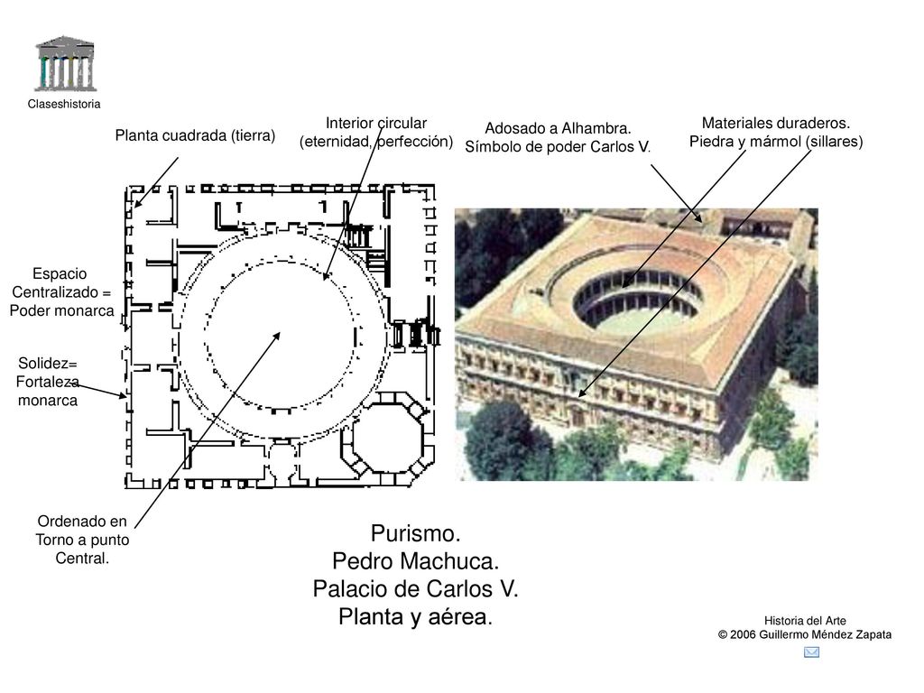 Purismo. Pedro Machuca. Palacio de Carlos V. Planta y aérea.