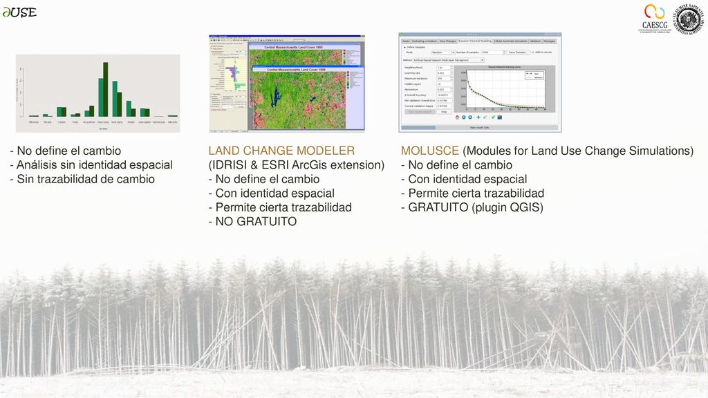 - No define el cambio - Análisis sin identidad espacial. - Sin trazabilidad de cambio. LAND CHANGE MODELER.