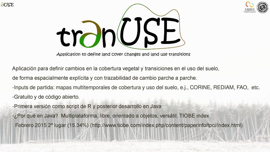 Aplicación para definir cambios en la cobertura vegetal y transiciones en el uso del suelo,