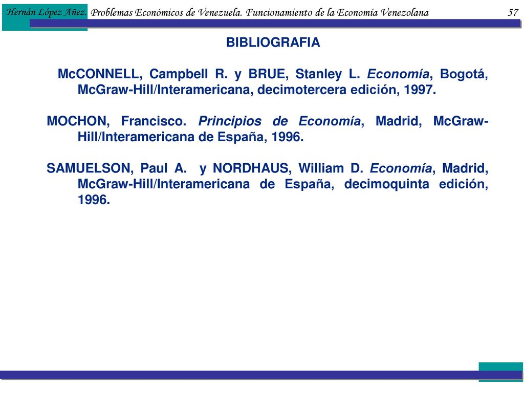 Hernán López Añez. Problemas Económicos de Venezuela. Funcionamiento de la Economía Venezolana 57.