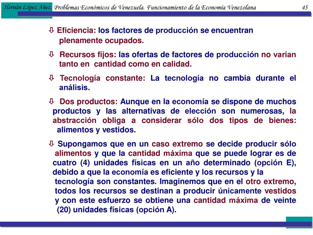 Hernán López Añez. Problemas Económicos de Venezuela. Funcionamiento de la Economía Venezolana 45.