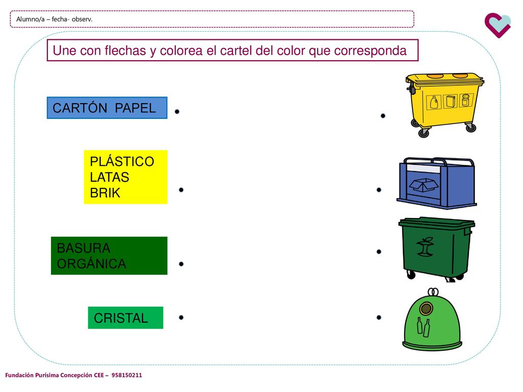 Une con flechas y colorea el cartel del color que corresponda