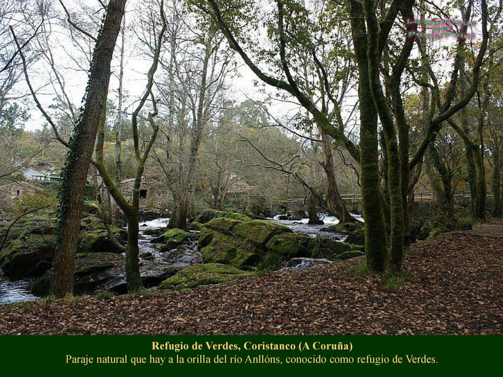 Refugio de Verdes, Coristanco (A Coruña) Paraje natural que hay a la orilla del río Anllóns, conocido como refugio de Verdes.