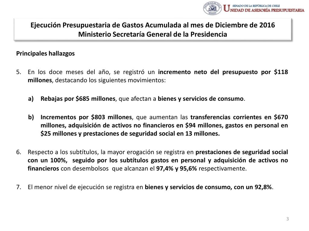 Ejecución Presupuestaria de Gastos Acumulada al mes de Diciembre de 2016 Ministerio Secretaría General de la Presidencia
