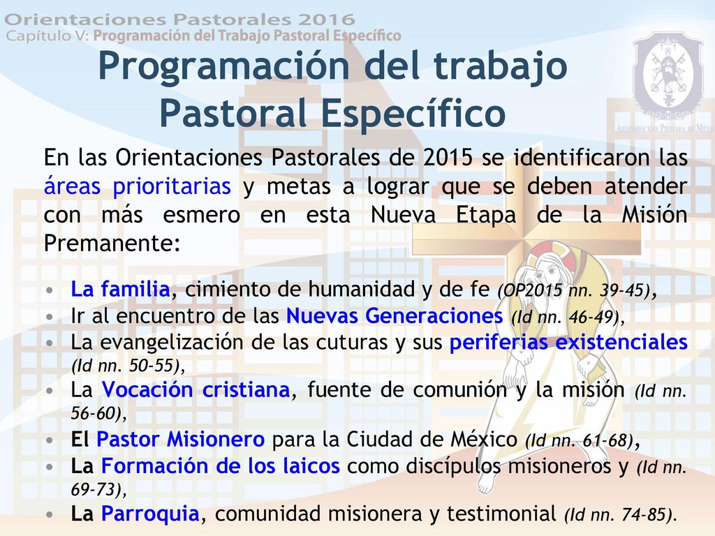 Programación del trabajo Pastoral Específico