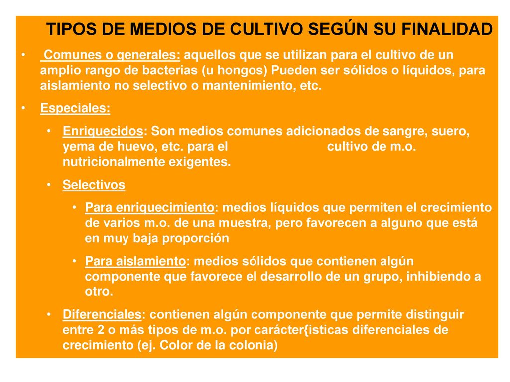 TIPOS DE MEDIOS DE CULTIVO SEGÚN SU FINALIDAD