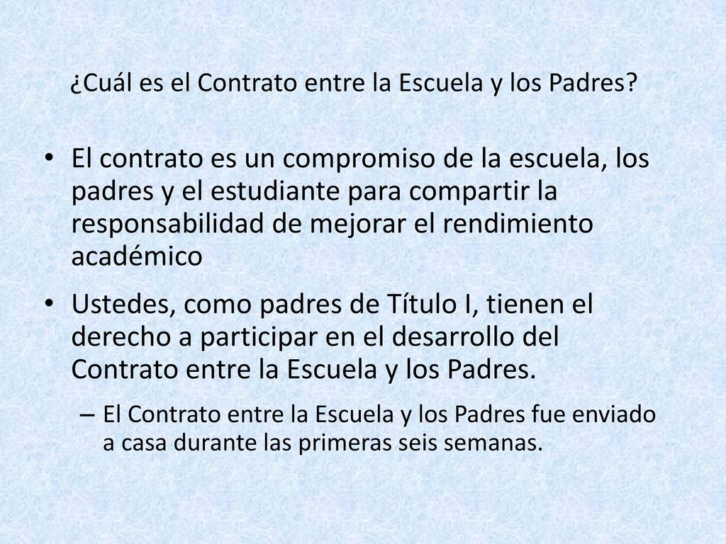 ¿Cuál es el Contrato entre la Escuela y los Padres