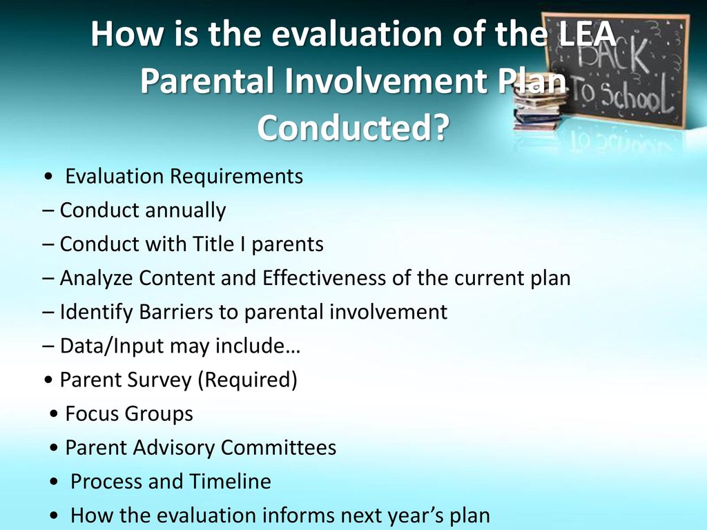 How is the evaluation of the LEA Parental Involvement Plan Conducted