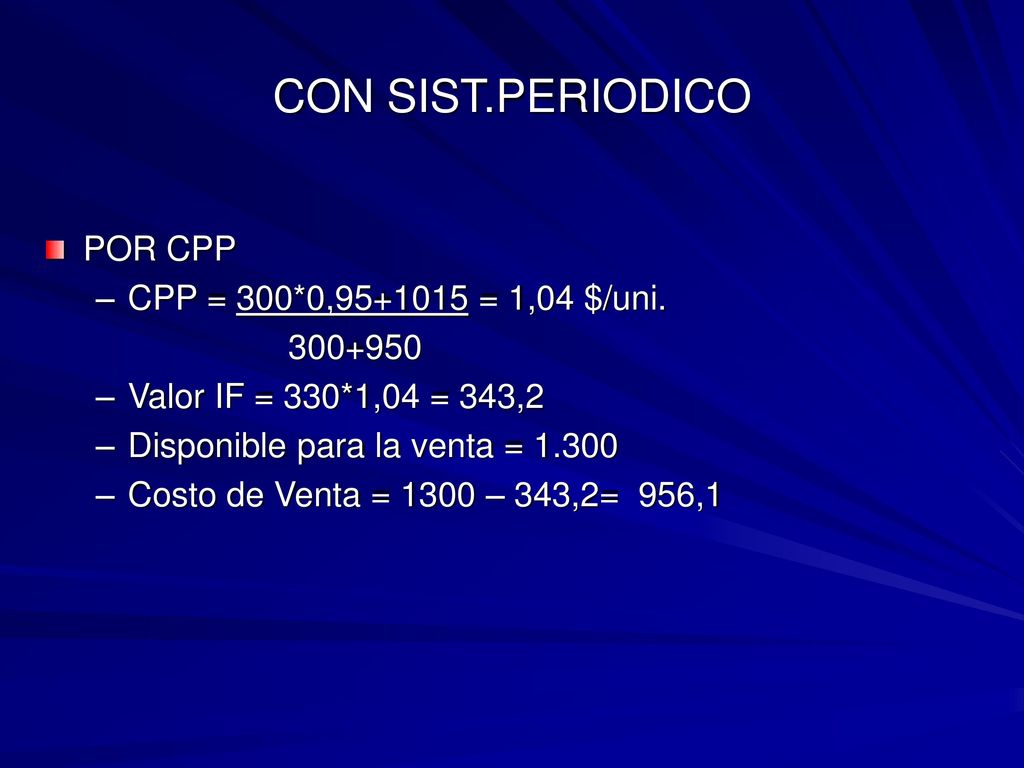 CON SIST.PERIODICO POR CPP CPP = 300*0, = 1,04 $/uni