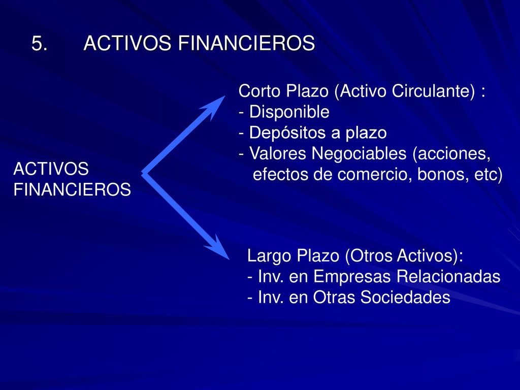 5. ACTIVOS FINANCIEROS Corto Plazo (Activo Circulante) : - Disponible