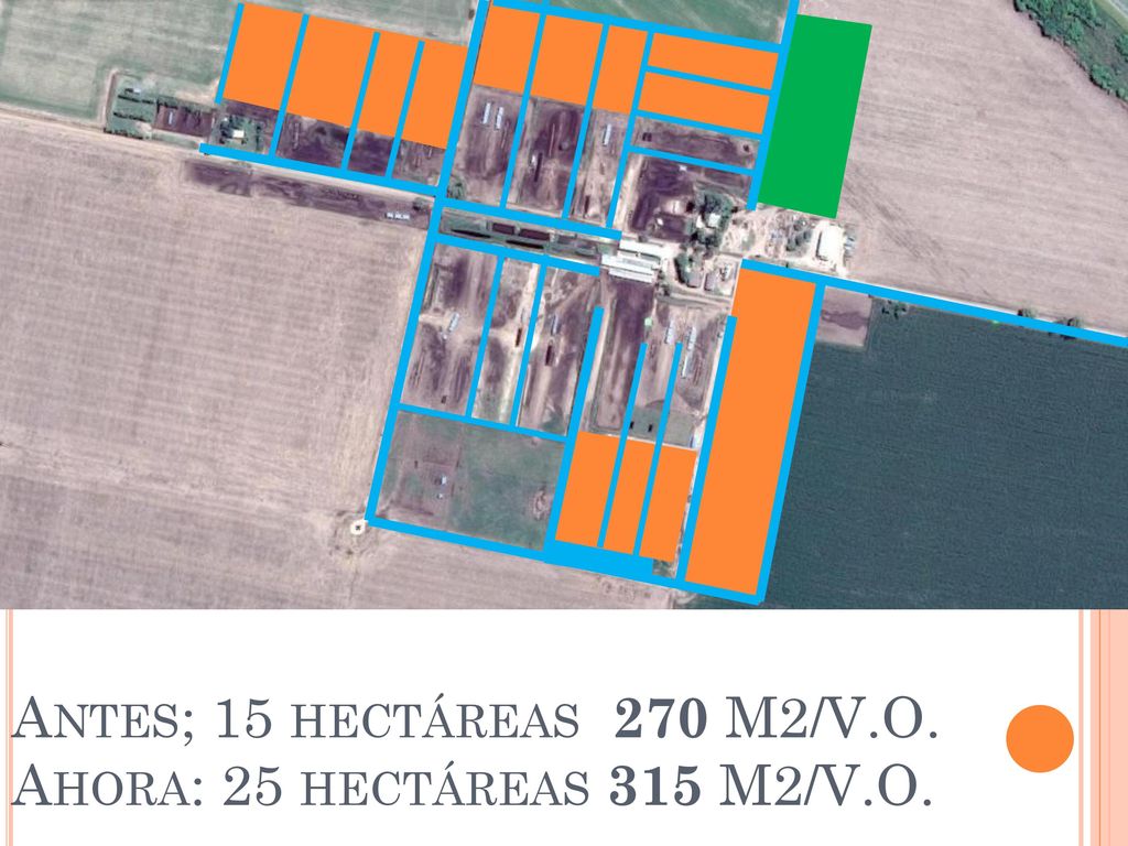 Antes; 15 hectáreas 270 M2/V.O. Ahora: 25 hectáreas 315 M2/V.O.