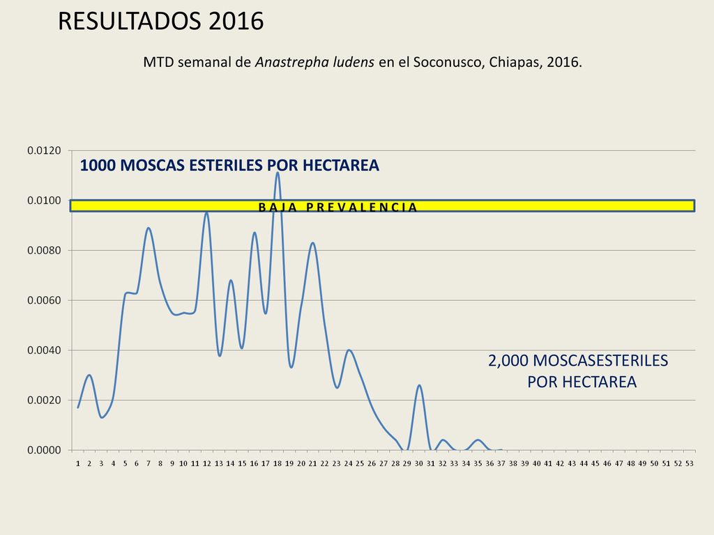MTD semanal de Anastrepha ludens en el Soconusco, Chiapas, 2016.