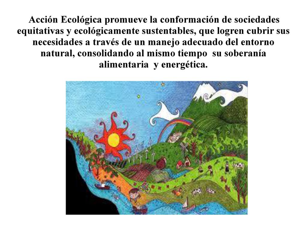 Acción Ecológica promueve la conformación de sociedades equitativas y ecológicamente sustentables, que logren cubrir sus necesidades a través de un manejo adecuado del entorno natural, consolidando al mismo tiempo su soberanía alimentaria y energética.