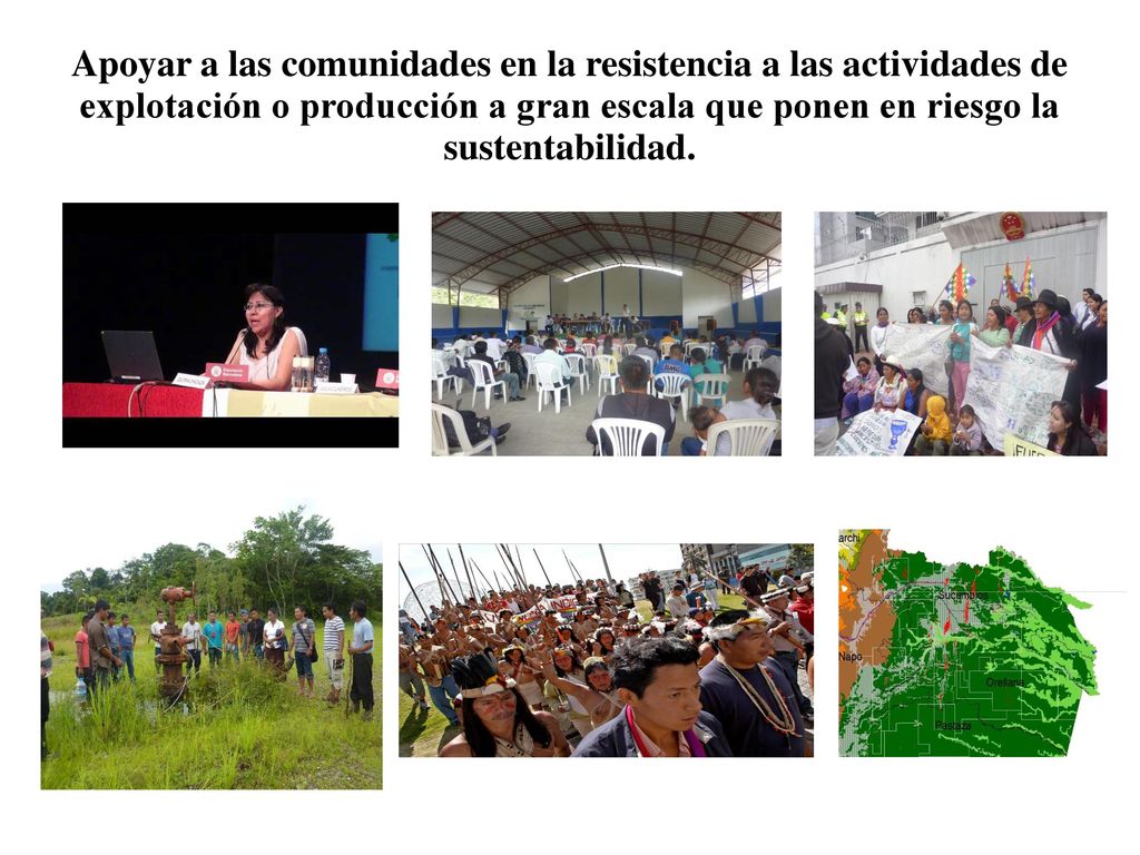 Apoyar a las comunidades en la resistencia a las actividades de explotación o producción a gran escala que ponen en riesgo la sustentabilidad.