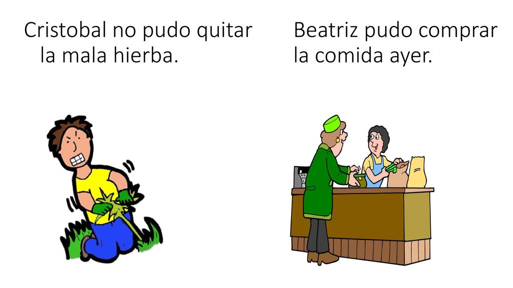 Cristobal no pudo quitar. Beatriz pudo comprar la mala hierba