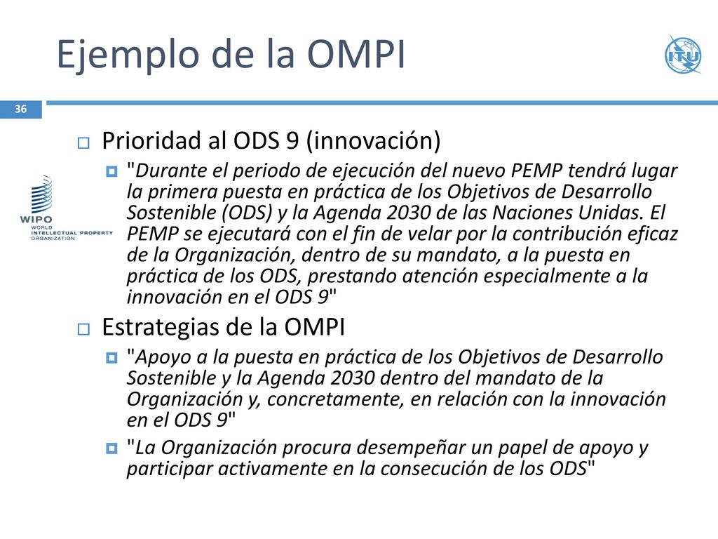 Ejemplo de la OMPI Prioridad al ODS 9 (innovación)