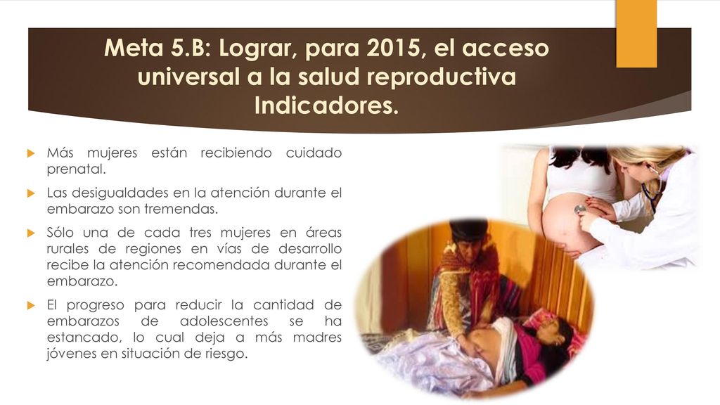Meta 5.B: Lograr, para 2015, el acceso universal a la salud reproductiva Indicadores.