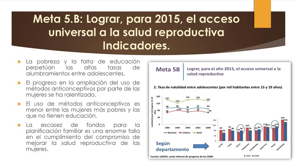 Meta 5.B: Lograr, para 2015, el acceso universal a la salud reproductiva Indicadores.