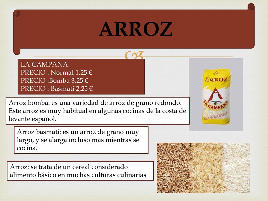 ARROZ LA CAMPANA PRECIO : Normal 1,25 € PRECIO :Bomba 3,25 €