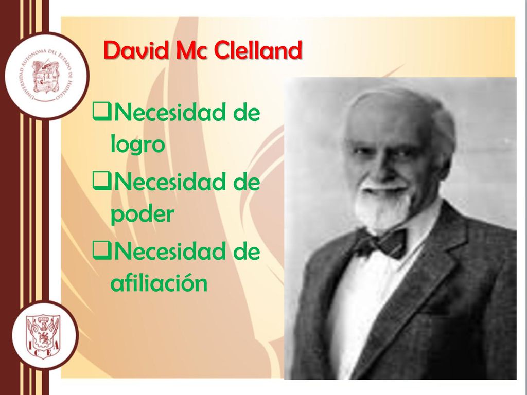 David Mc Clelland Necesidad de logro Necesidad de poder Necesidad de afiliación