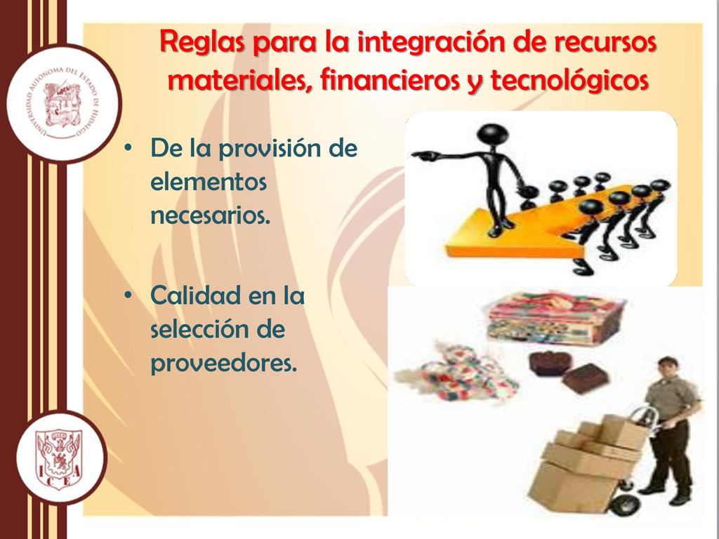 Reglas para la integración de recursos materiales, financieros y tecnológicos