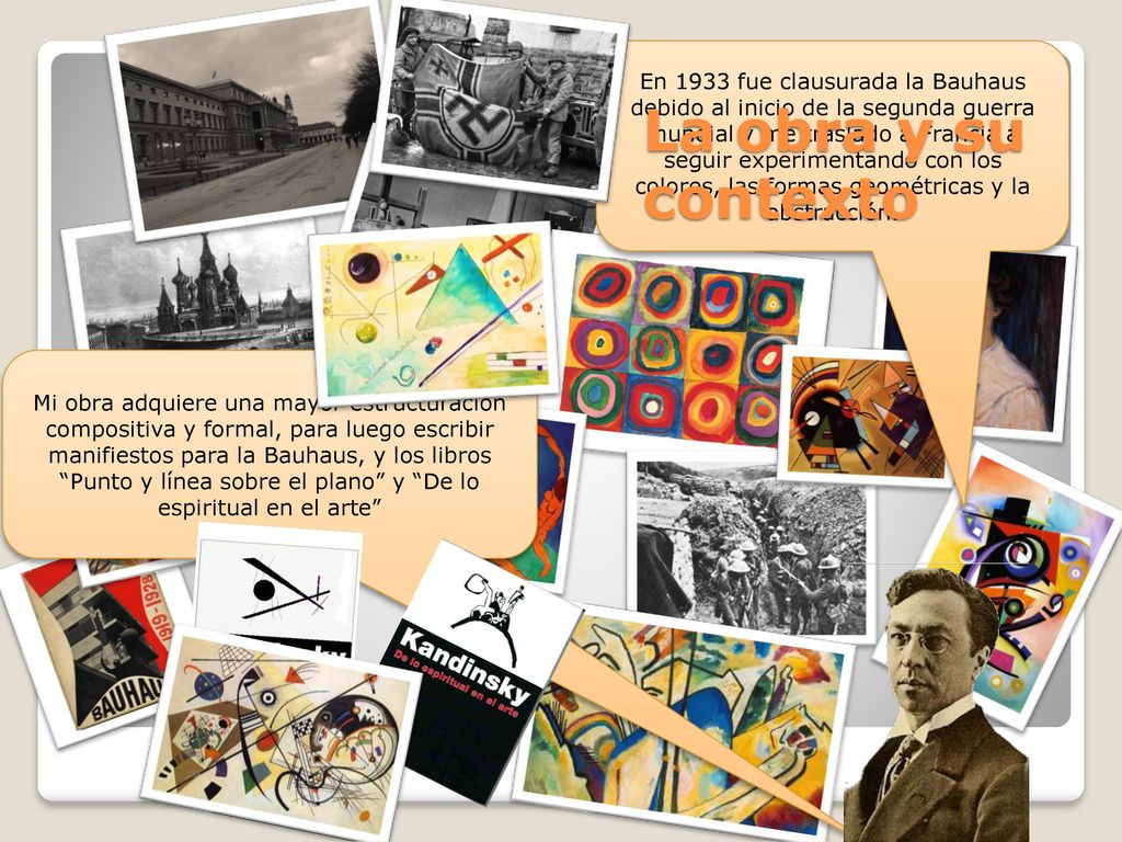 En 1933 fue clausurada la Bauhaus debido al inicio de la segunda guerra mundial y me traslado a Francia a seguir experimentando con los colores, las formas geométricas y la abstracción.