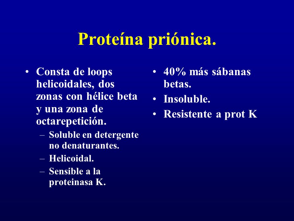 Proteína priónica. Consta de loops helicoidales, dos zonas con hélice beta y una zona de octarepetición.