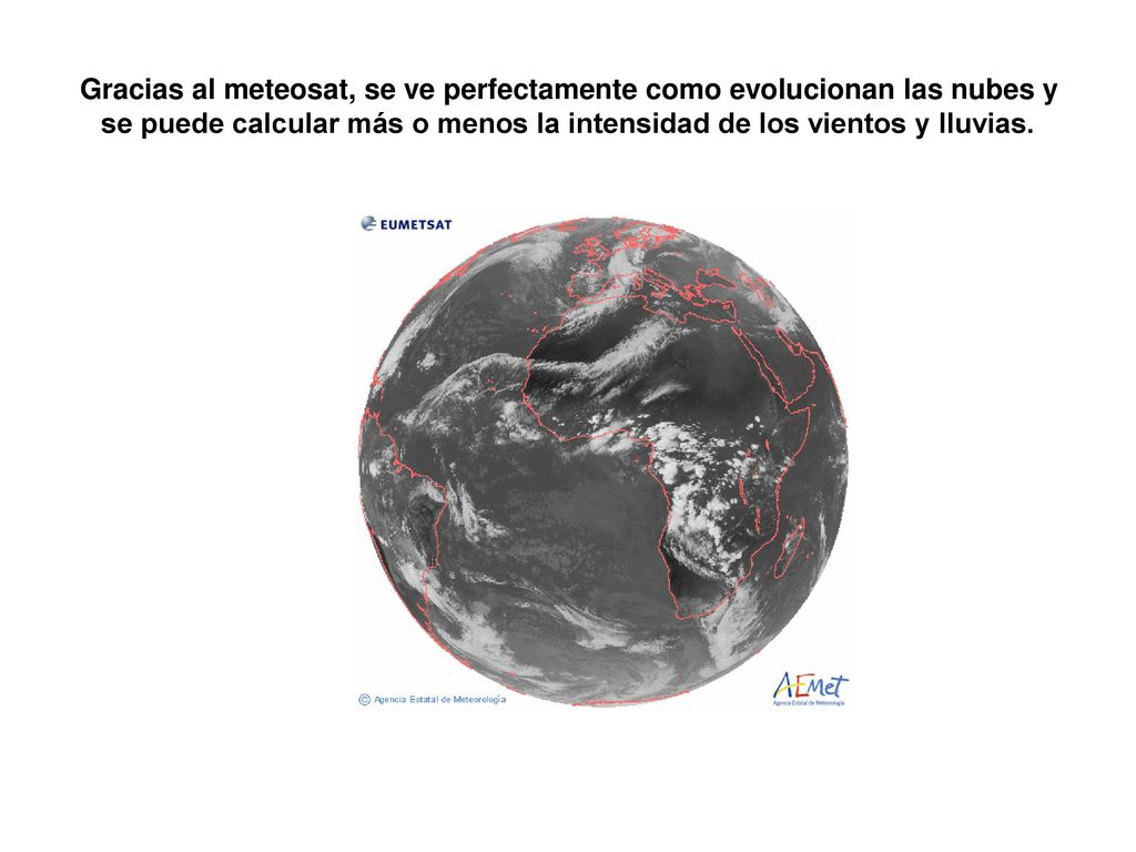Gracias al meteosat, se ve perfectamente como evolucionan las nubes y se puede calcular más o menos la intensidad de los vientos y lluvias.