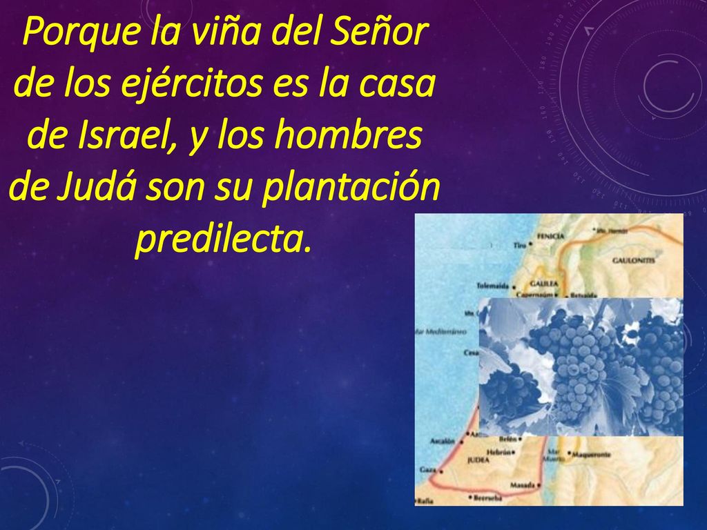 Porque la viña del Señor de los ejércitos es la casa de Israel, y los hombres de Judá son su plantación predilecta.