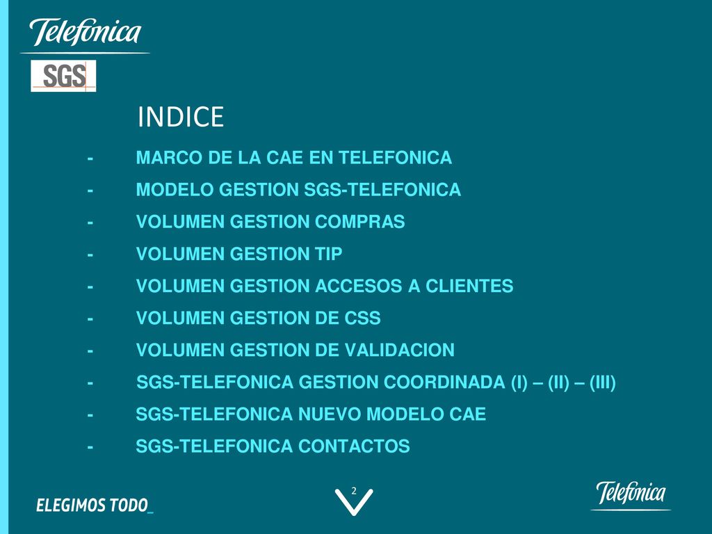 INDICE - MARCO DE LA CAE EN TELEFONICA - MODELO GESTION SGS-TELEFONICA