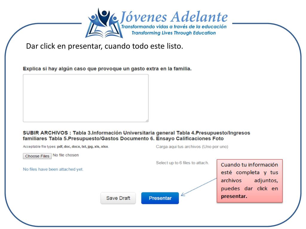 Dar click en presentar, cuando todo este listo.