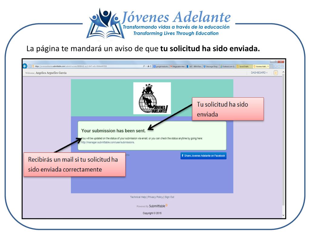 La página te mandará un aviso de que tu solicitud ha sido enviada.
