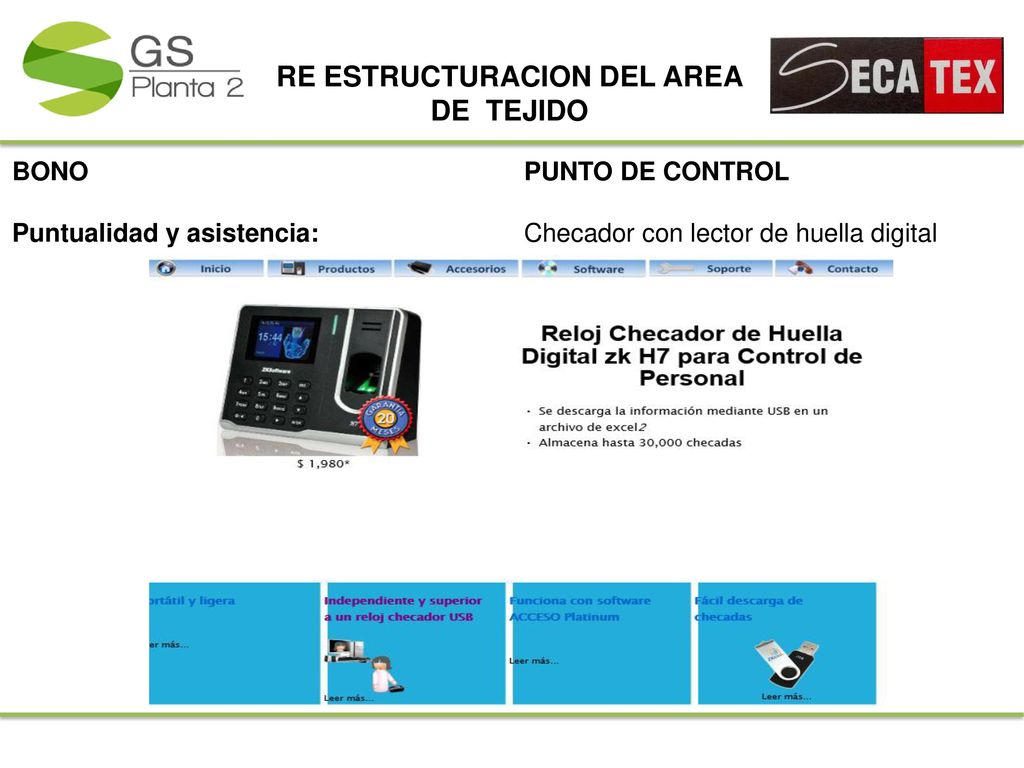 BONO PUNTO DE CONTROL Puntualidad y asistencia: Checador con lector de huella digital