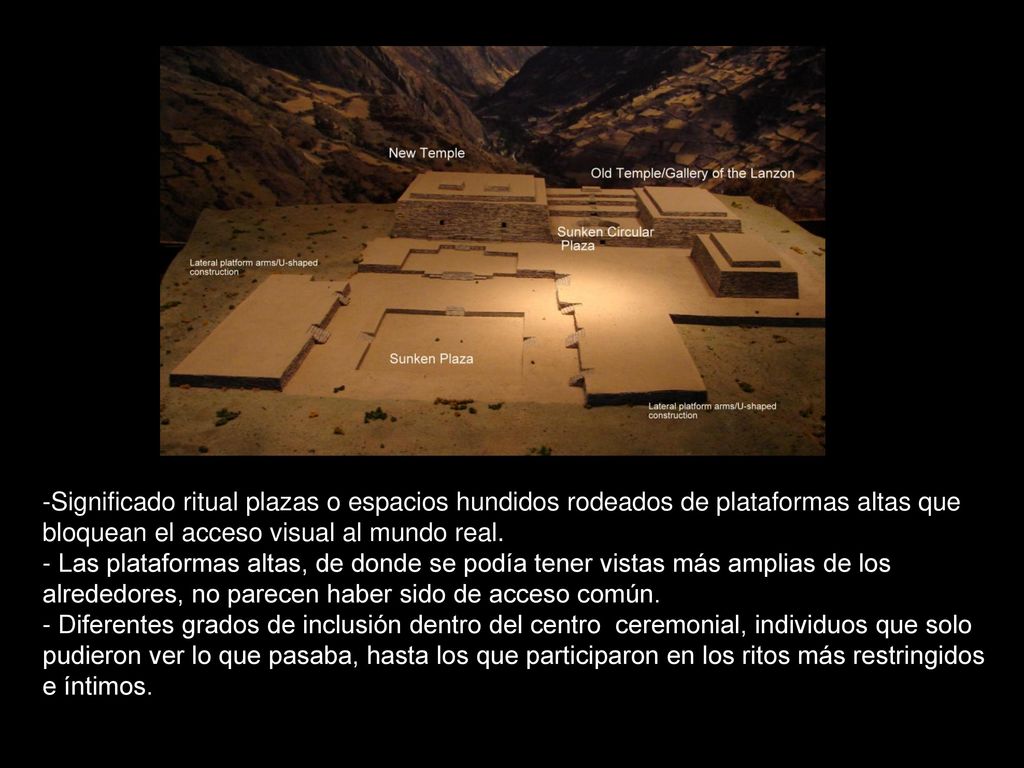Significado ritual plazas o espacios hundidos rodeados de plataformas altas que bloquean el acceso visual al mundo real.