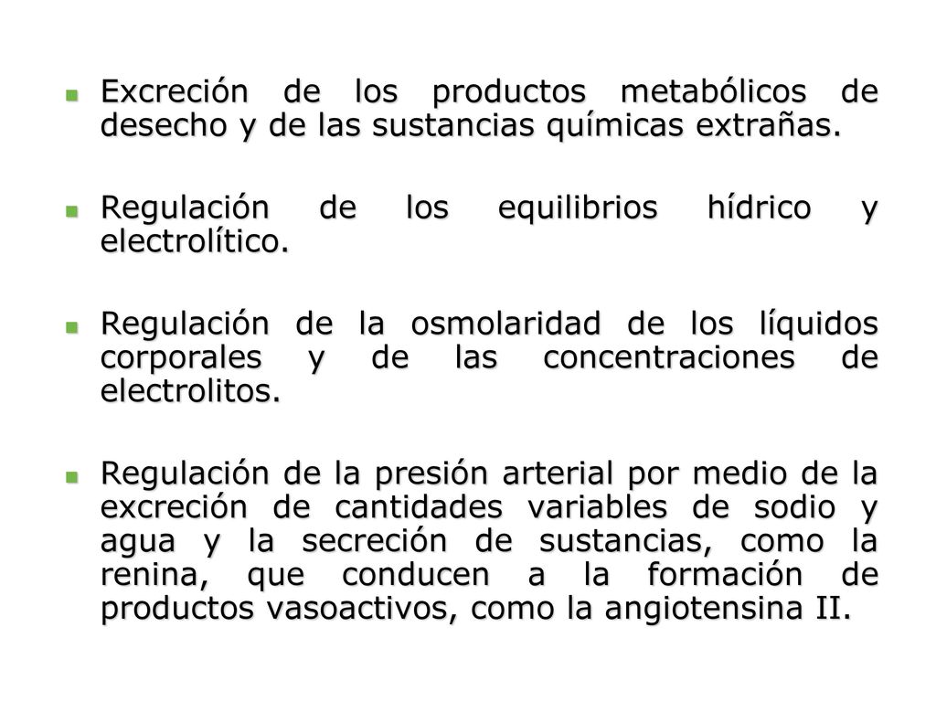 Excreción de los productos metabólicos de desecho y de las sustancias químicas extrañas.