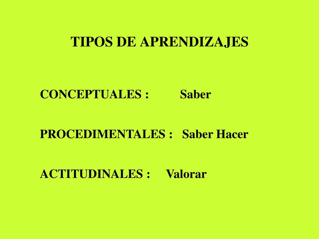 TIPOS DE APRENDIZAJES CONCEPTUALES : Saber