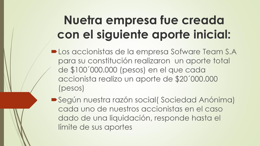 Nuetra empresa fue creada con el siguiente aporte inicial: