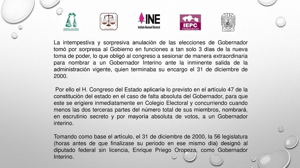 La intempestiva y sorpresiva anulación de las elecciones de Gobernador tomó por sorpresa al Gobierno en funciones a tan solo 3 días de la nueva toma de poder, lo que obligó al congreso a sesionar de manera extraordinaria para nombrar a un Gobernador Interino ante la inminente salida de la administración vigente, quien terminaba su encargo el 31 de diciembre de 2000.