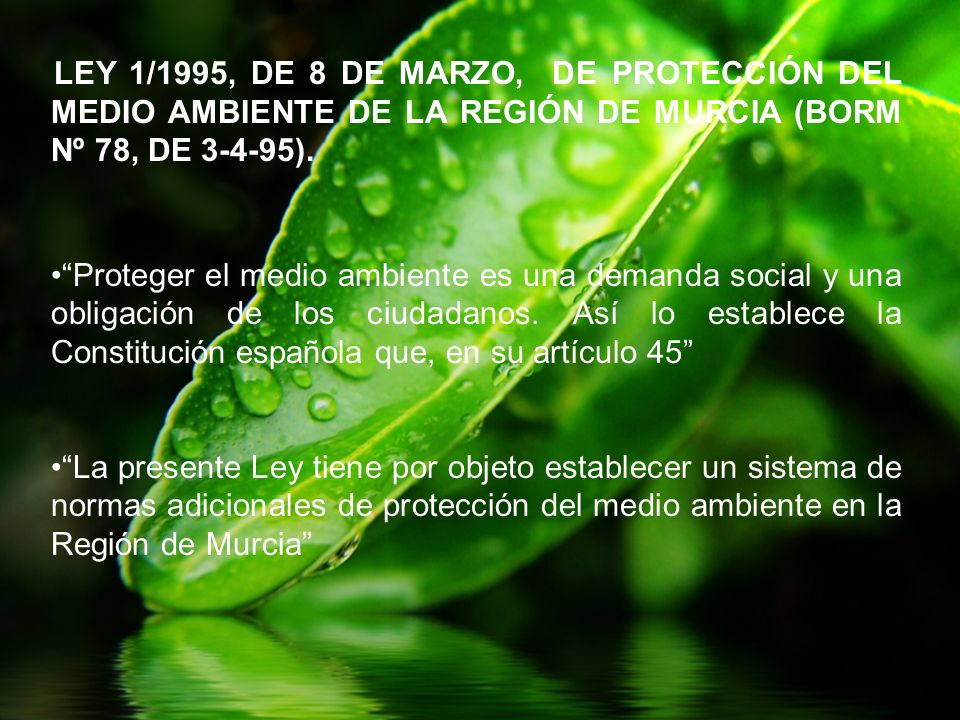 LEY 1/1995, DE 8 DE MARZO, DE PROTECCIÓN DEL MEDIO AMBIENTE DE LA REGIÓN DE MURCIA (BORM Nº 78, DE ).