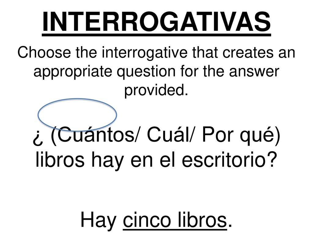 ¿ (Cuántos/ Cuál/ Por qué) libros hay en el escritorio