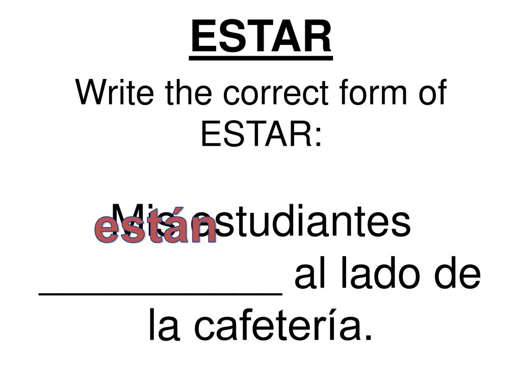 están ESTAR Mis estudiantes __________ al lado de la cafetería.