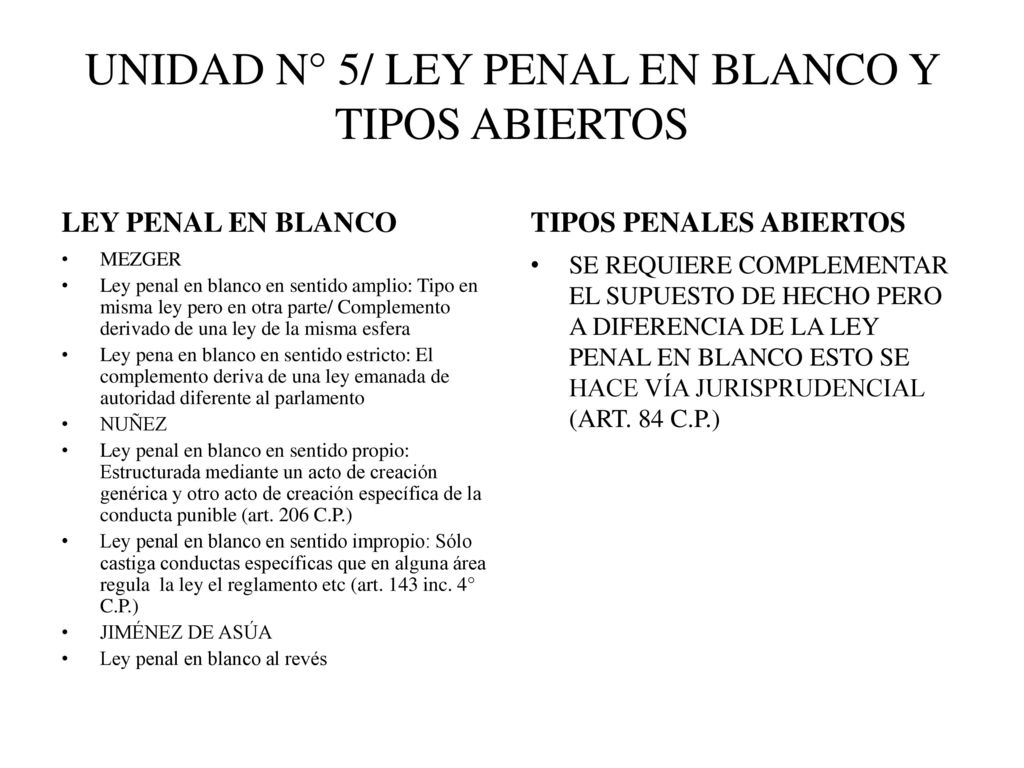 UNIDAD N° 5/ LEY PENAL EN BLANCO Y TIPOS ABIERTOS