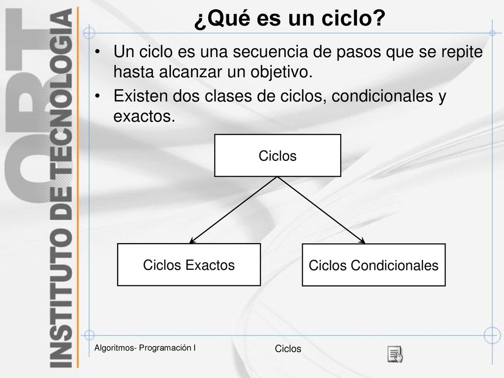 ¿Qué es un ciclo Un ciclo es una secuencia de pasos que se repite hasta alcanzar un objetivo.